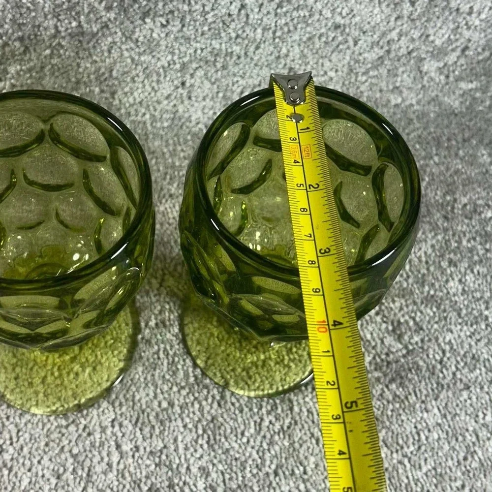 Vintage Imperial Glass Provincial Avocado Green Thumbprint Water Goblets